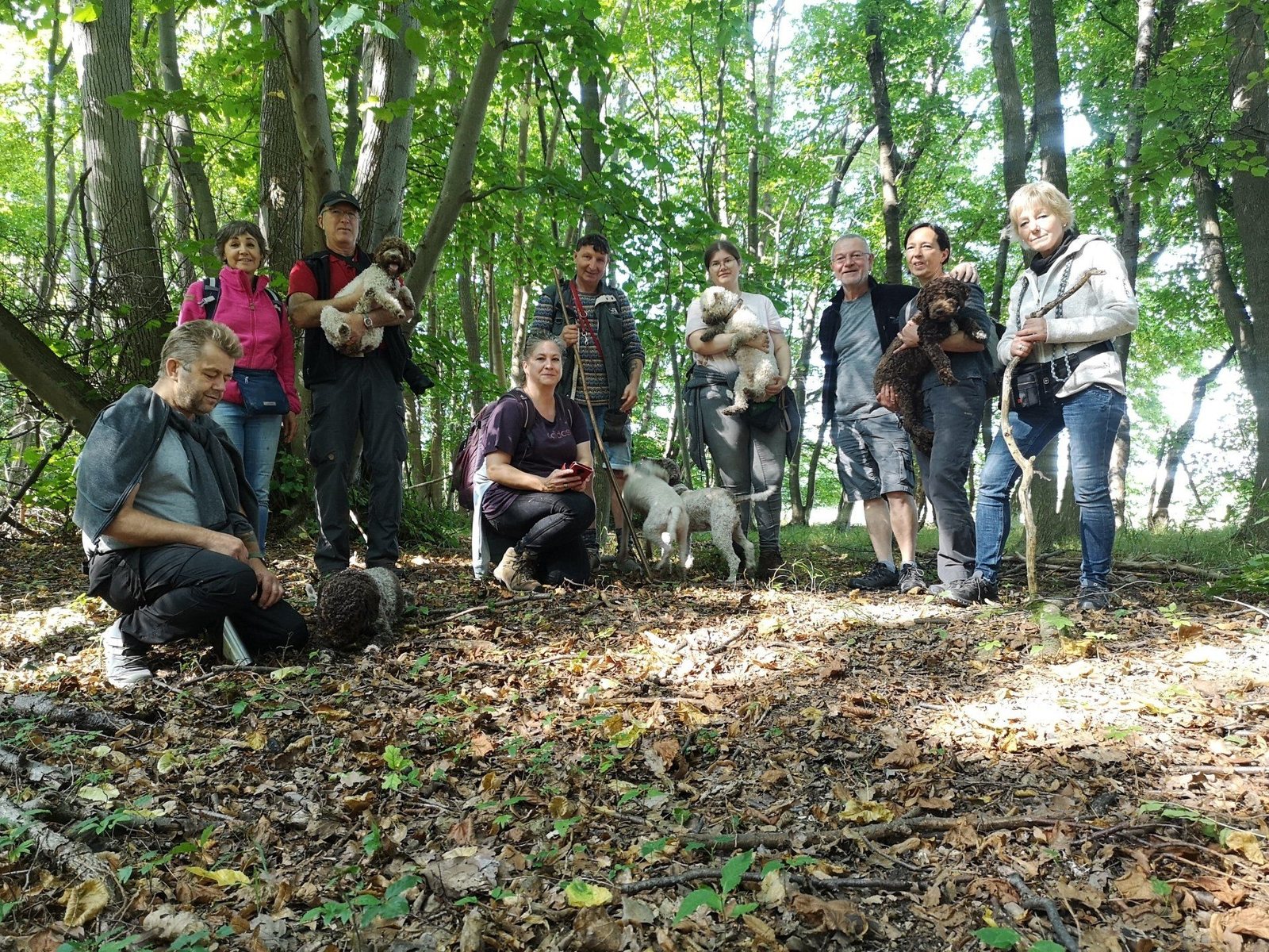 Gruppe mit Hunden bei einem Seminar zur Trüffelsuche